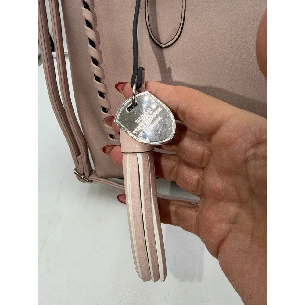 London Fog Blush Pink Whipstitch Satchel Crossbody Bag Tote Silver Hardware